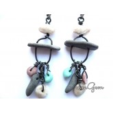 Pebbles Earrings, Boho Earrings, Turquoise Earrings, Aged Earrings, Ethnic Earrings, 